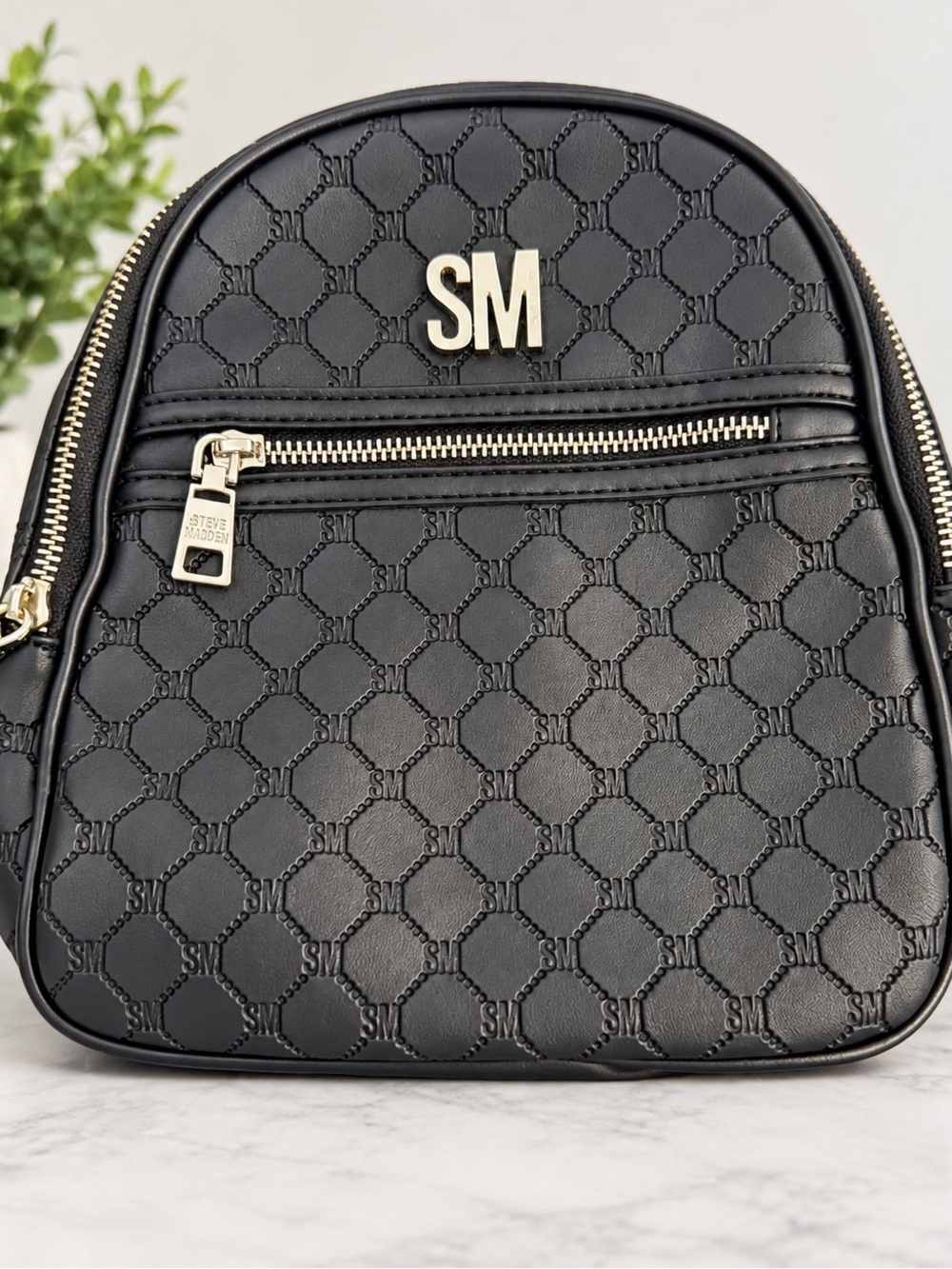 Steve Madden BBLOGO Update Mini Backpack Black SM Monogram